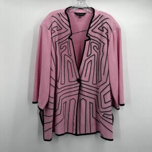Ming Wang Sweater Womens 3X Pink Black Knit Cardigan Jacket Geometric Pattern